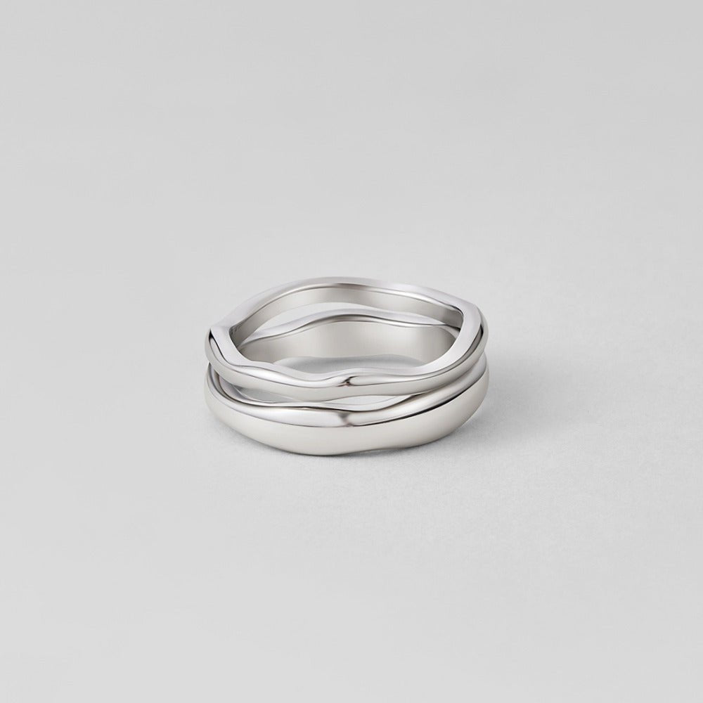Silver Madison Wave Ring Set