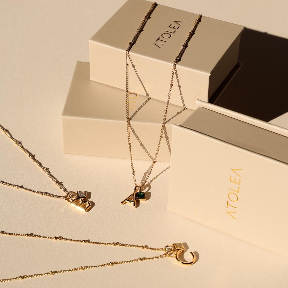 Initial & Birthstone Charm Necklace