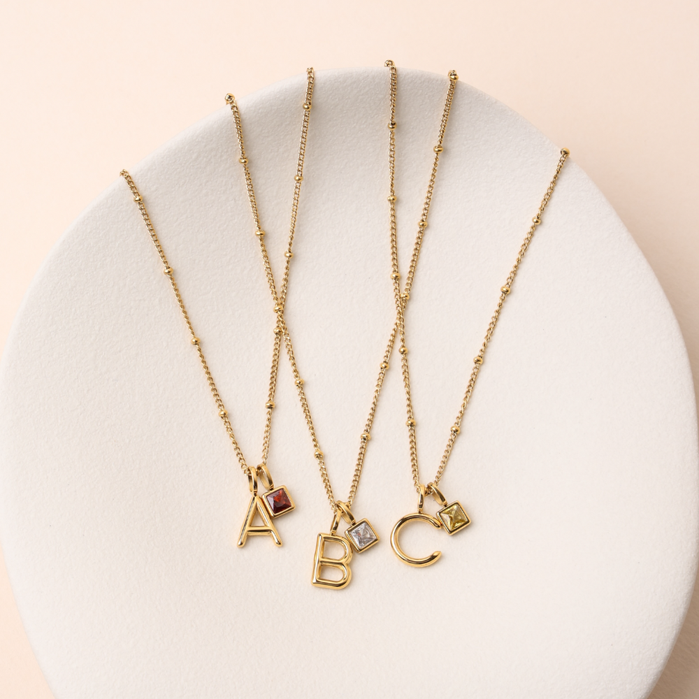 Initial & Birthstone Charm Necklace