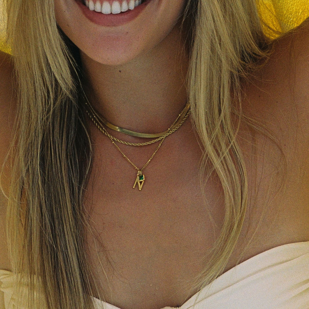 Initial & Birthstone Charm Necklace