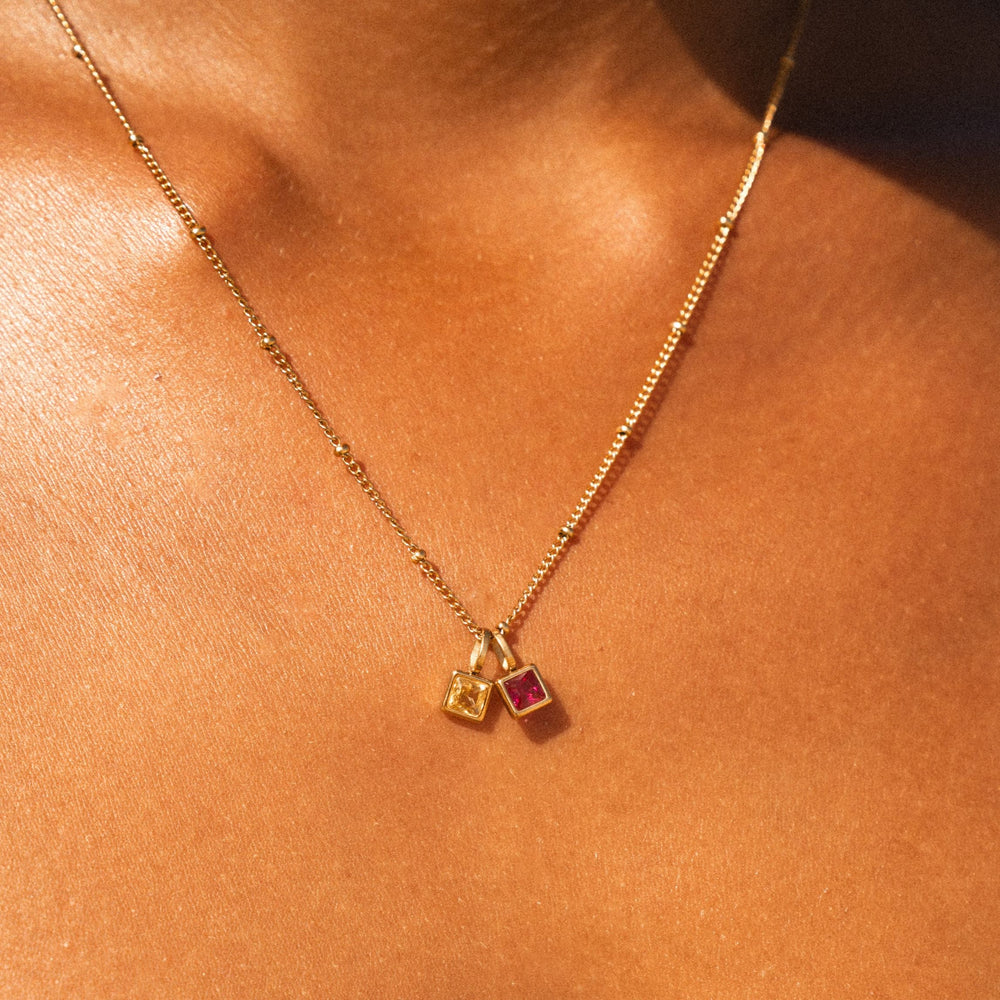 Initial & Birthstone Charm Necklace