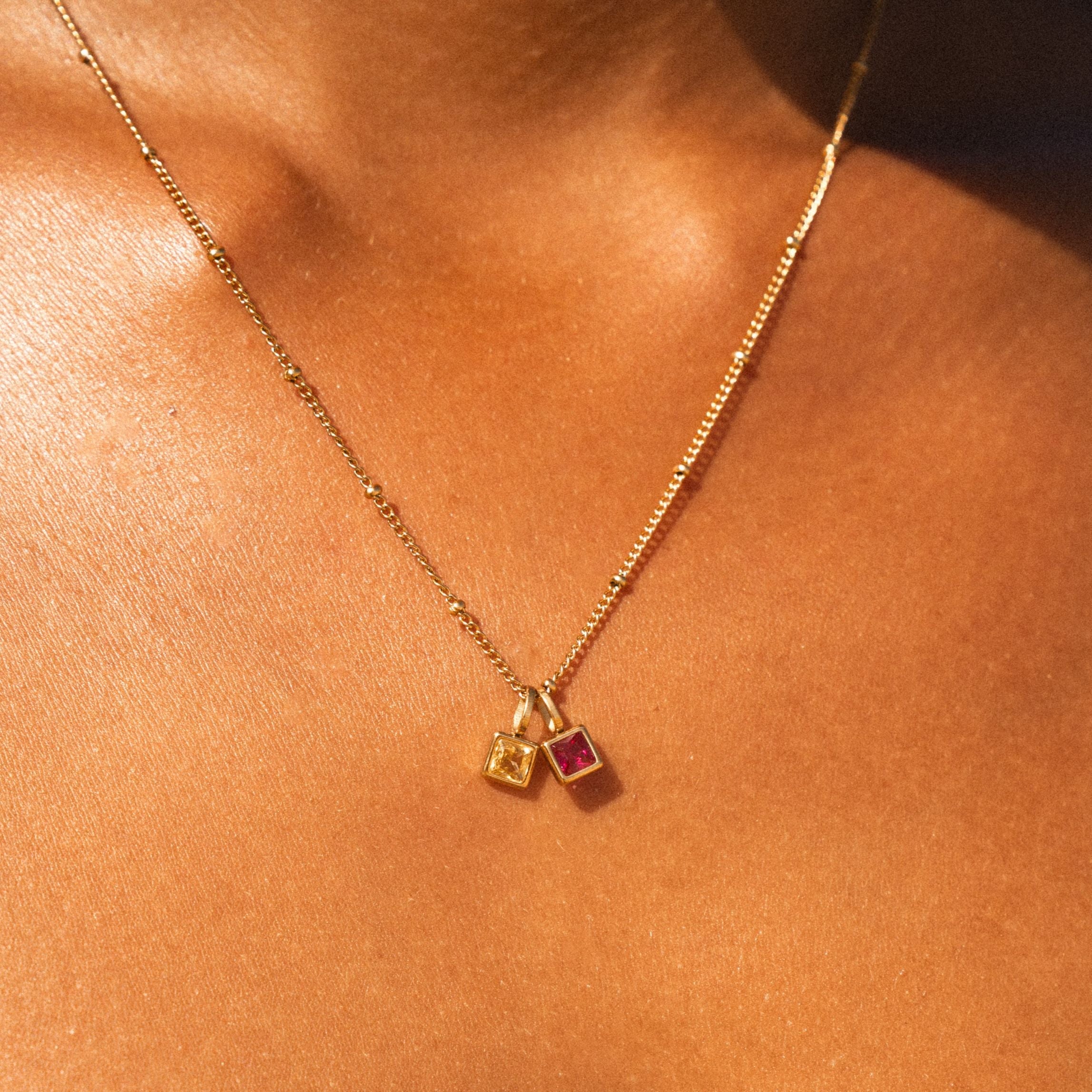 Initial & Birthstone Charm Necklace