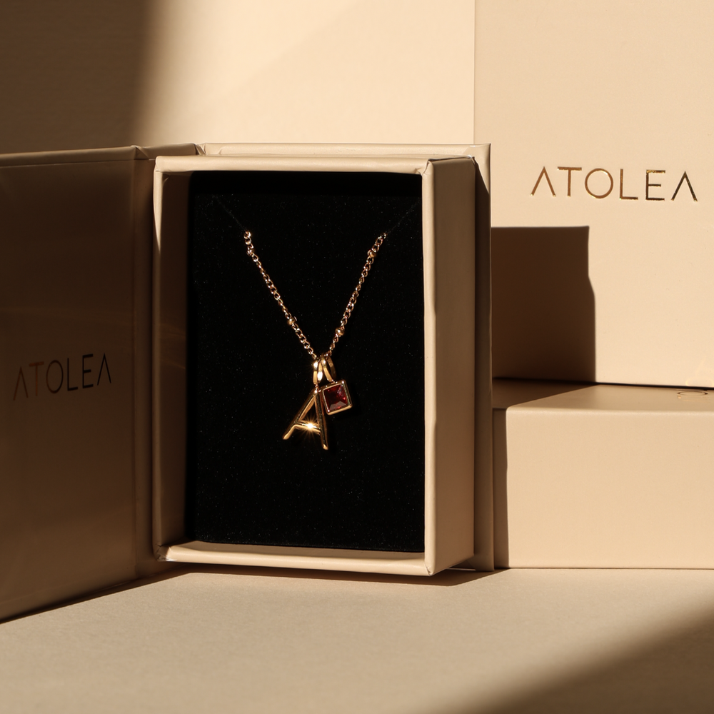 Initial & Birthstone Charm Necklace