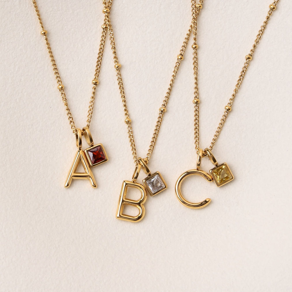 Initial & Birthstone Charm Necklace