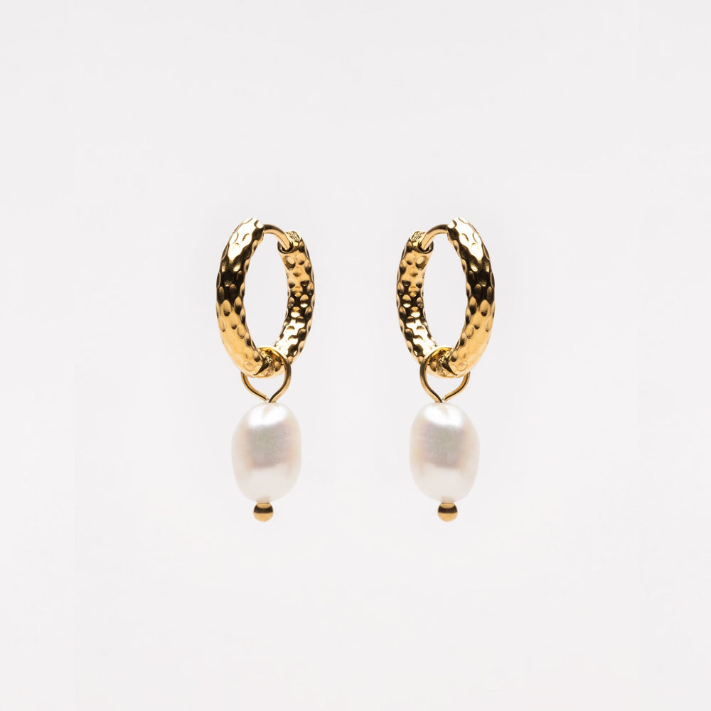 Hammered Pearl Hoop Earrings